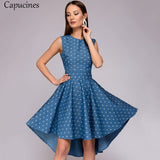Capucines Ladies Short Before Swallow Tail Dresses Women Sleeveless O-Neck Summer Dress Vintage Printing Party Dress Female