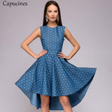 Capucines Ladies Short Before Swallow Tail Dresses Women Sleeveless O-Neck Summer Dress Vintage Printing Party Dress Female