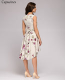 Capucines Ladies Short Before Swallow Tail Dresses Women Sleeveless O-Neck Summer Dress Vintage Printing Party Dress Female