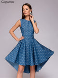 Capucines Ladies Short Before Swallow Tail Dresses Women Sleeveless O-Neck Summer Dress Vintage Printing Party Dress Female