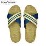 Natural linen slippers summer home indoor sandals men's women's unisex spring and autumn couples landing guests flax Non-slip525