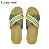 Natural linen slippers summer home indoor sandals men's women's unisex spring and autumn couples landing guests flax Non-slip525