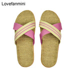 Natural linen slippers summer home indoor sandals men's women's unisex spring and autumn couples landing guests flax Non-slip525