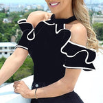 2019 Summer Women Elegant Leisure Casual Top Ladies Sleeveless Stand Collar Shirt Contrast Binding Ruffles Trim White Blouse