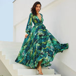 Women Boho Chiffon Long Dress Floral Evening Party Summer Beach Sundress V-neck Elegant Casual Dresses Vestido Plus Size 3XL