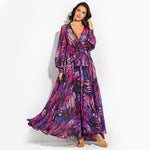 Women Boho Chiffon Long Dress Floral Evening Party Summer Beach Sundress V-neck Elegant Casual Dresses Vestido Plus Size 3XL