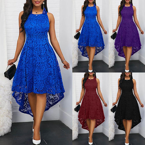 Floral Lace Women Solid Color Sleeveless Irregular Hem Formal Party  Dress women's dresses elegant  short summer nuevo sexy ves