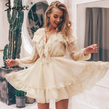 Simplee Sexy neck ruffle women dress