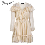 Simplee Sexy neck ruffle women dress