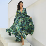 Women Boho Chiffon Long Dress Floral Evening Party Summer Beach Sundress V-neck Elegant Casual Dresses Vestido Plus Size 3XL