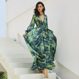 Women Boho Chiffon Long Dress Floral Evening Party Summer Beach Sundress V-neck Elegant Casual Dresses Vestido Plus Size 3XL