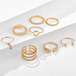 Tocona 8pcs/sets Bohemian Geometric Rings Sets Clear Crystal Stone Gold Chain Opening Rings for Women Jewelry Accessories 9012