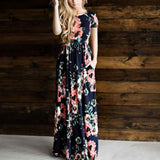 Jocoo Jolee Women Summer Short Sleeve Boho Floral Print Long Dress Casual Maxi Dress Elegant Evening Party Dress Plus Size 3XL