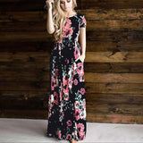 Jocoo Jolee Women Summer Short Sleeve Boho Floral Print Long Dress Casual Maxi Dress Elegant Evening Party Dress Plus Size 3XL