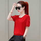 Women's Spring Summer Style Blouse Shirt Women's Solid O-neck Short Sleeve Button Elegant Temperament Tops DD8516