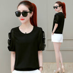 Women's Spring Summer Style Blouse Shirt Women's Solid O-neck Short Sleeve Button Elegant Temperament Tops DD8516