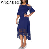 Women Plus Size Summer Lace Floral Dress Ladies Short Ruffles Sleeve Off Cold Shoulder O Neck Party Dress Long Maxi Dress 5XL