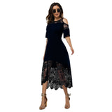 Women Plus Size Summer Lace Floral Dress Ladies Short Ruffles Sleeve Off Cold Shoulder O Neck Party Dress Long Maxi Dress 5XL