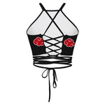 Anime NARUTO Vest Akatsuki Cosplay Costume Print Crop Top Uchiha Itachi Navel Bare Vest Stylish Ladies Lace-up Camisole Tops