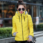 KMVEXO Hooded Women Winter Jacket Short Cotton Padded Womens Coat Autumn Casaco Feminino Inverno Solid Color Parka Stand Collar