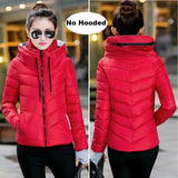 KMVEXO Hooded Women Winter Jacket Short Cotton Padded Womens Coat Autumn Casaco Feminino Inverno Solid Color Parka Stand Collar