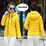 KMVEXO Hooded Women Winter Jacket Short Cotton Padded Womens Coat Autumn Casaco Feminino Inverno Solid Color Parka Stand Collar