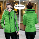 KMVEXO Hooded Women Winter Jacket Short Cotton Padded Womens Coat Autumn Casaco Feminino Inverno Solid Color Parka Stand Collar