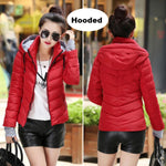 KMVEXO Hooded Women Winter Jacket Short Cotton Padded Womens Coat Autumn Casaco Feminino Inverno Solid Color Parka Stand Collar