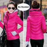 KMVEXO Hooded Women Winter Jacket Short Cotton Padded Womens Coat Autumn Casaco Feminino Inverno Solid Color Parka Stand Collar