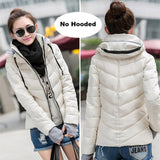 KMVEXO Hooded Women Winter Jacket Short Cotton Padded Womens Coat Autumn Casaco Feminino Inverno Solid Color Parka Stand Collar