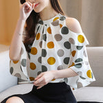 Blusas Mujer De Moda 2020 Summer Korean Style Women's Blouse Short Sleeve Bottoming Shirt Polka Dot Off-Shoulder Tops 9023 50