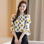 Blusas Mujer De Moda 2020 Summer Korean Style Women's Blouse Short Sleeve Bottoming Shirt Polka Dot Off-Shoulder Tops 9023 50