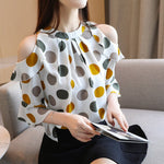 Blusas Mujer De Moda 2020 Summer Korean Style Women's Blouse Short Sleeve Bottoming Shirt Polka Dot Off-Shoulder Tops 9023 50