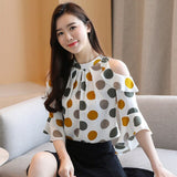 Blusas Mujer De Moda 2020 Summer Korean Style Women's Blouse Short Sleeve Bottoming Shirt Polka Dot Off-Shoulder Tops 9023 50