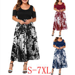 ICCLEK 2020 S-7XL  Plus Size Dresses Evening Party Summer Maxi Women Dress Large Ladies Short Sleeve Floral Printed Elegant Gift