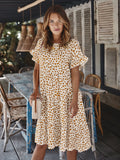 Summer Plus Size Shot Sleeve Midi Dress Women Dot Print Casual Elegant Sundress Evening Party Beach Pleated Dresses Tunic Robe