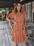 Summer Plus Size Shot Sleeve Midi Dress Women Dot Print Casual Elegant Sundress Evening Party Beach Pleated Dresses Tunic Robe