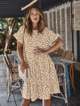 Summer Plus Size Shot Sleeve Midi Dress Women Dot Print Casual Elegant Sundress Evening Party Beach Pleated Dresses Tunic Robe