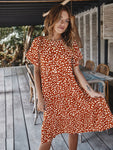 Summer Plus Size Shot Sleeve Midi Dress Women Dot Print Casual Elegant Sundress Evening Party Beach Pleated Dresses Tunic Robe