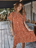 Summer Plus Size Shot Sleeve Midi Dress Women Dot Print Casual Elegant Sundress Evening Party Beach Pleated Dresses Tunic Robe