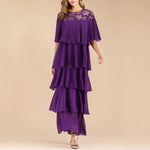 sweet women purple layered dress summer short half sleeve plus size long evening party dresses female casual tiered maxi vestido