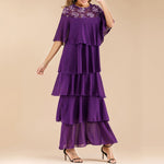 sweet women purple layered dress summer short half sleeve plus size long evening party dresses female casual tiered maxi vestido