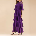 sweet women purple layered dress summer short half sleeve plus size long evening party dresses female casual tiered maxi vestido