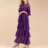 sweet women purple layered dress summer short half sleeve plus size long evening party dresses female casual tiered maxi vestido