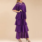 sweet women purple layered dress summer short half sleeve plus size long evening party dresses female casual tiered maxi vestido