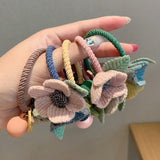 New Women Girls Knitting Wool Two Flowers Simple Elastic Hair Bands Cute Rubber Band Scrunchie Headband Fashion Hair Accessories