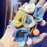 New Women Girls Knitting Wool Two Flowers Simple Elastic Hair Bands Cute Rubber Band Scrunchie Headband Fashion Hair Accessories