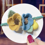 New Women Girls Knitting Wool Two Flowers Simple Elastic Hair Bands Cute Rubber Band Scrunchie Headband Fashion Hair Accessories