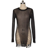 Karlofea Gold Metallic Mini Dress For Female Autumn Sexy Knitted Sweater Dresses Side Cut Out Fashion Outfits Thin Beach Vestido