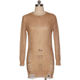 Karlofea Gold Metallic Mini Dress For Female Autumn Sexy Knitted Sweater Dresses Side Cut Out Fashion Outfits Thin Beach Vestido